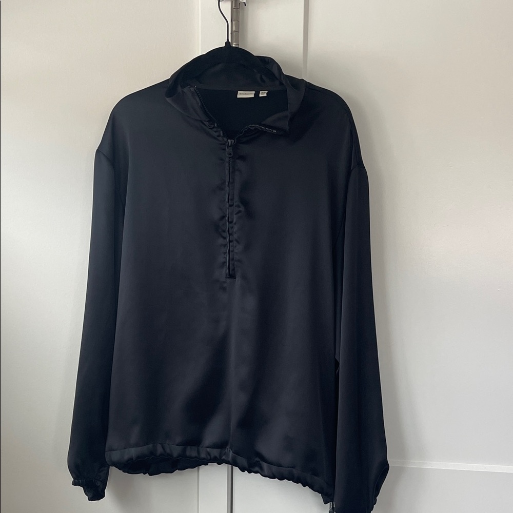 Black Satin Pullover Hoodie